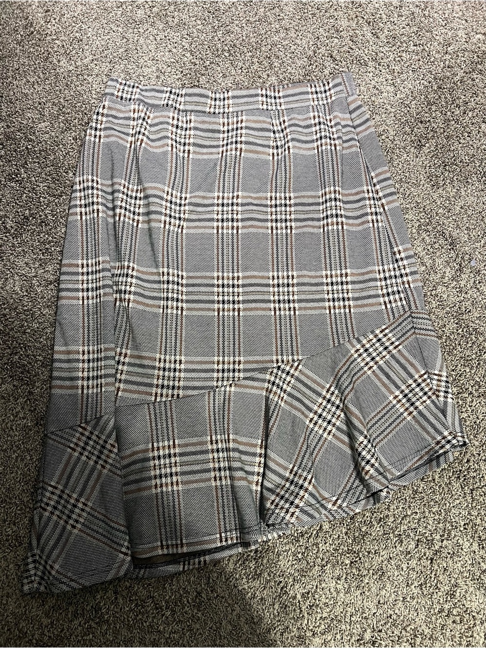 Plaid Ruffle Hem Women's Skirt - Grey & Brown